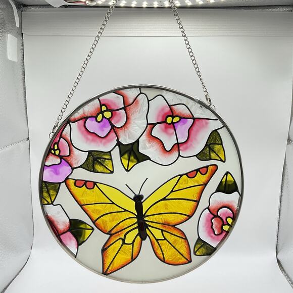 Stained Glass Butterfly Window Sun Catcher With Metal Chain 6" w/4" chain - Picture 4 of 5